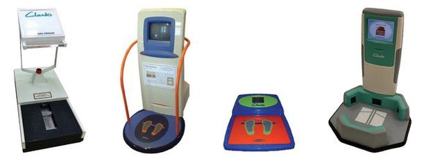 Clarks electronic foot measuring devices from 1967, 1996, 2000 and 2006 